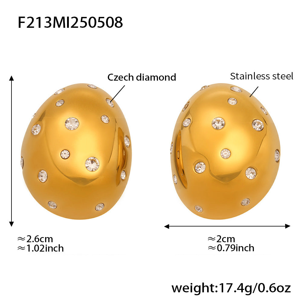 Chunky 18K Gold Plated Tear Drop Stainless Steel Stud Earrings Wholesale Hollow Zirconia Pearl Waterdrop Trendy Women's Party