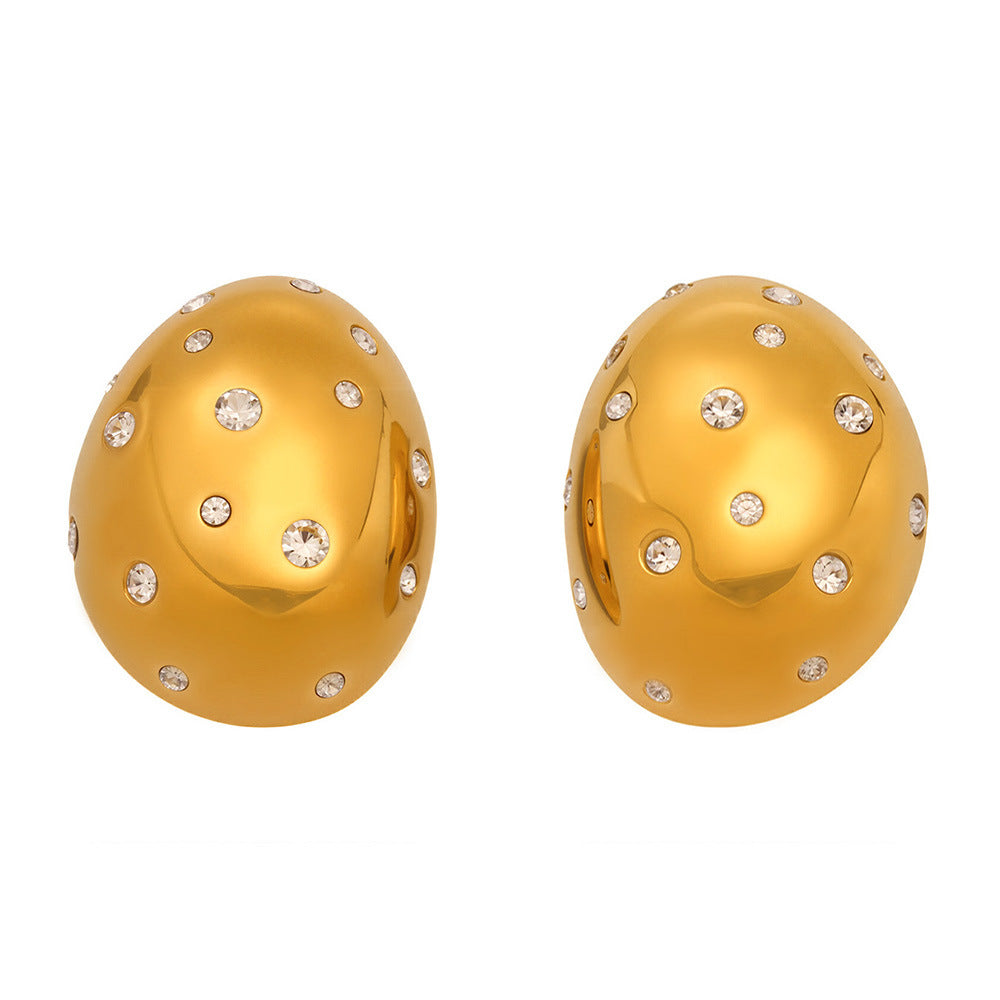 Chunky 18K Gold Plated Tear Drop Stainless Steel Stud Earrings Wholesale Hollow Zirconia Pearl Waterdrop Trendy Women's Party