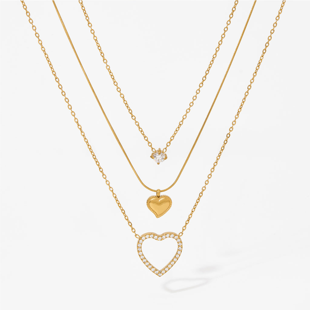 Shining Zircon Heart Pendant Necklace Stainless Steel 18K Gold Plated Link Chain Micro Setting Fashion Jewelry Necklace for Gift