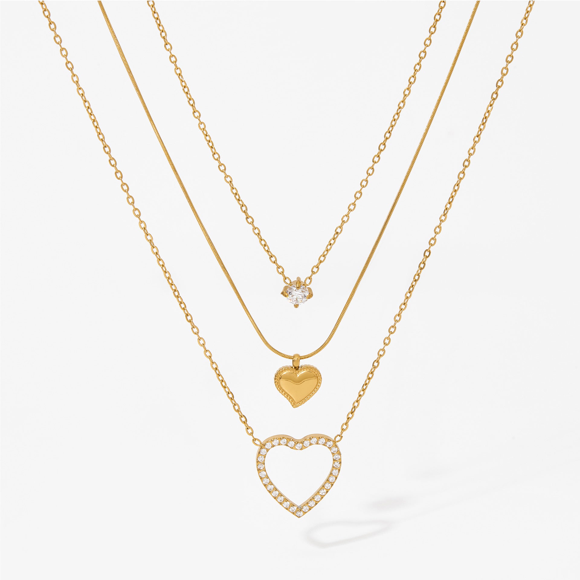 Shining Zircon Heart Pendant Necklace Stainless Steel 18K Gold Plated Link Chain Micro Setting Fashion Jewelry Necklace for Gift