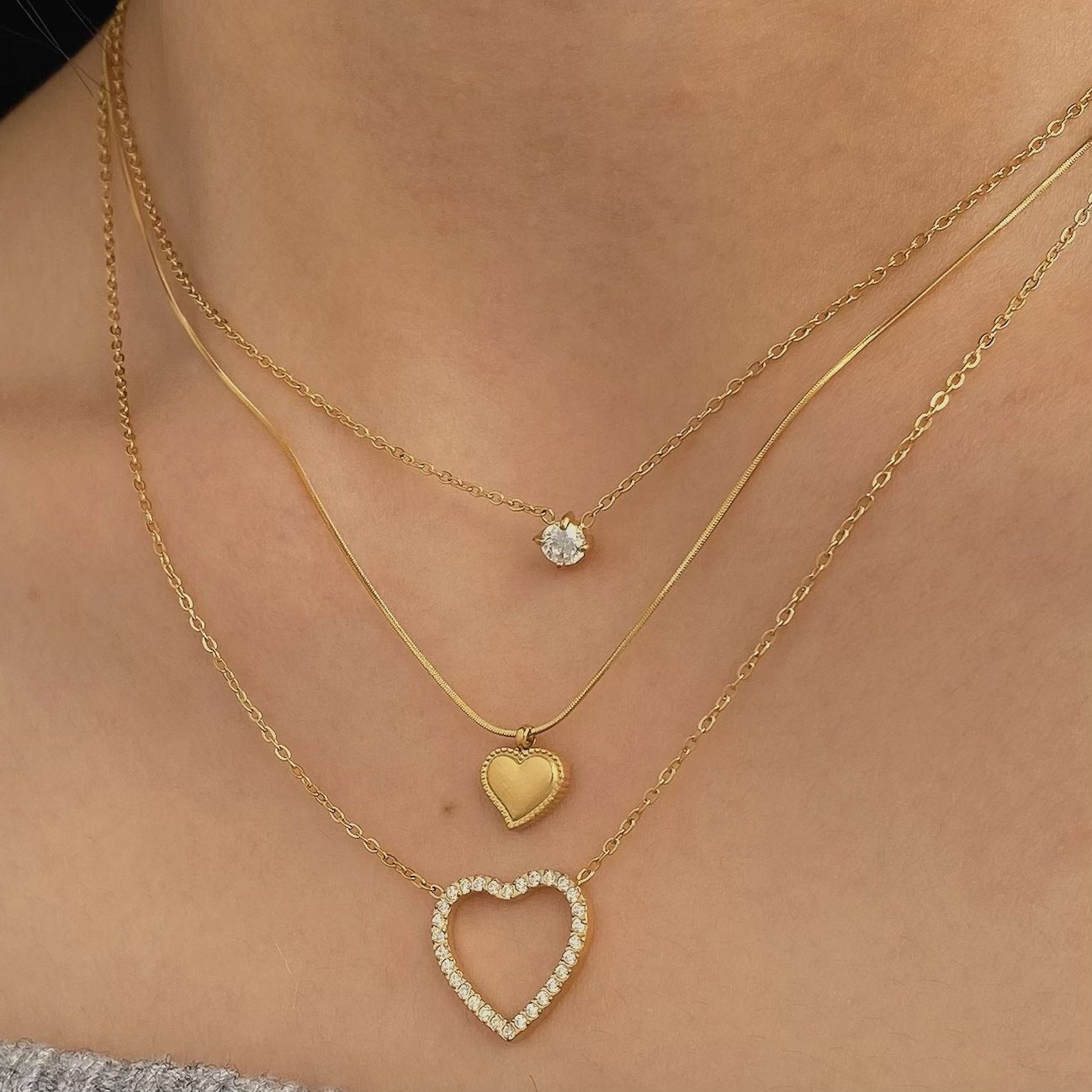 Shining Zircon Heart Pendant Necklace Stainless Steel 18K Gold Plated Link Chain Micro Setting Fashion Jewelry Necklace for Gift