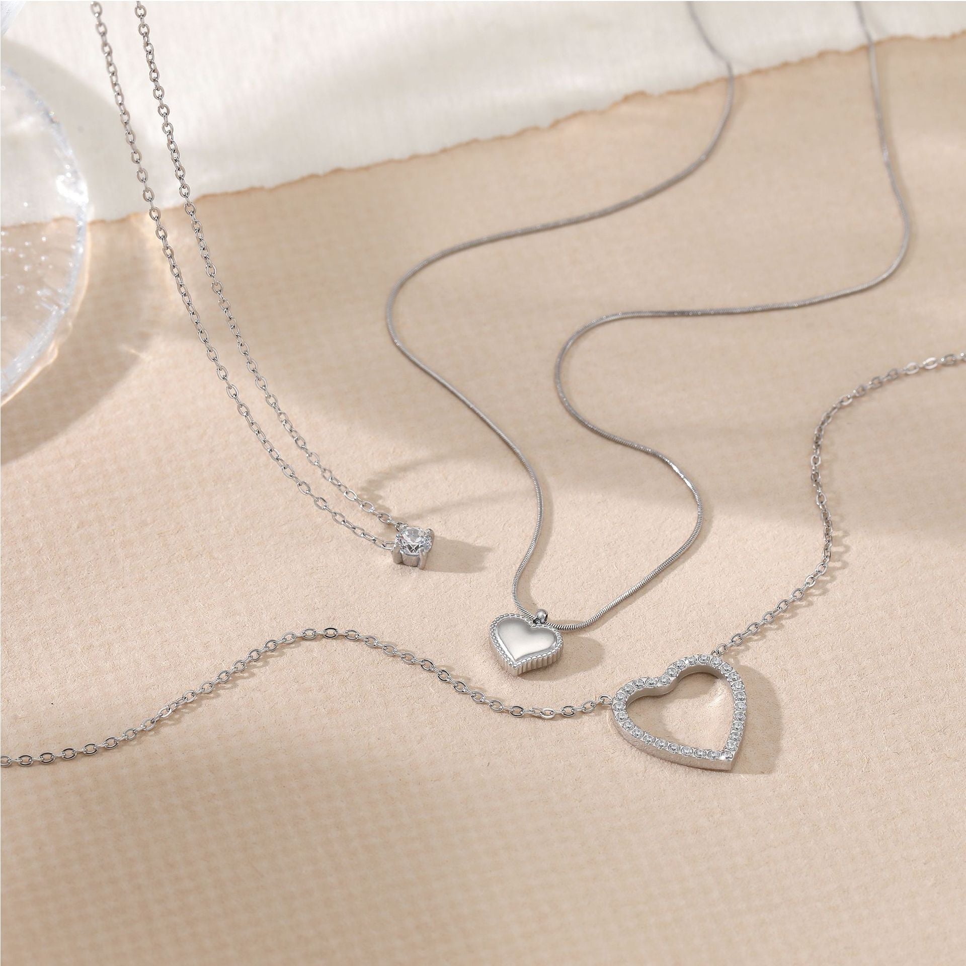 Shining Zircon Heart Pendant Necklace Stainless Steel 18K Gold Plated Link Chain Micro Setting Fashion Jewelry Necklace for Gift