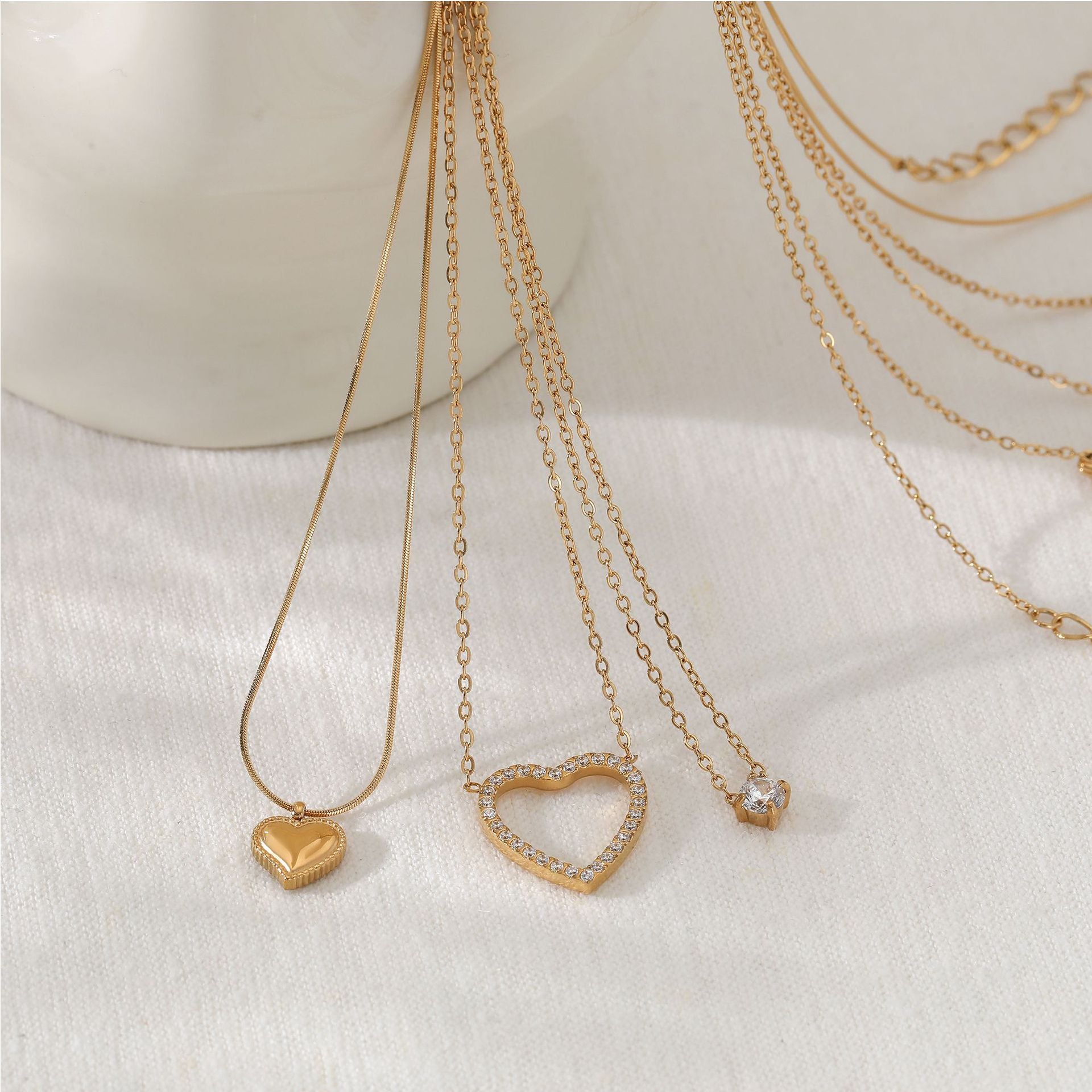 Shining Zircon Heart Pendant Necklace Stainless Steel 18K Gold Plated Link Chain Micro Setting Fashion Jewelry Necklace for Gift