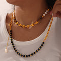 Customizable Vintage Necklace Natural Stones Pearls 18K Gold PVD Plated Stainless Steel Peace Design Unisex Beaded Party