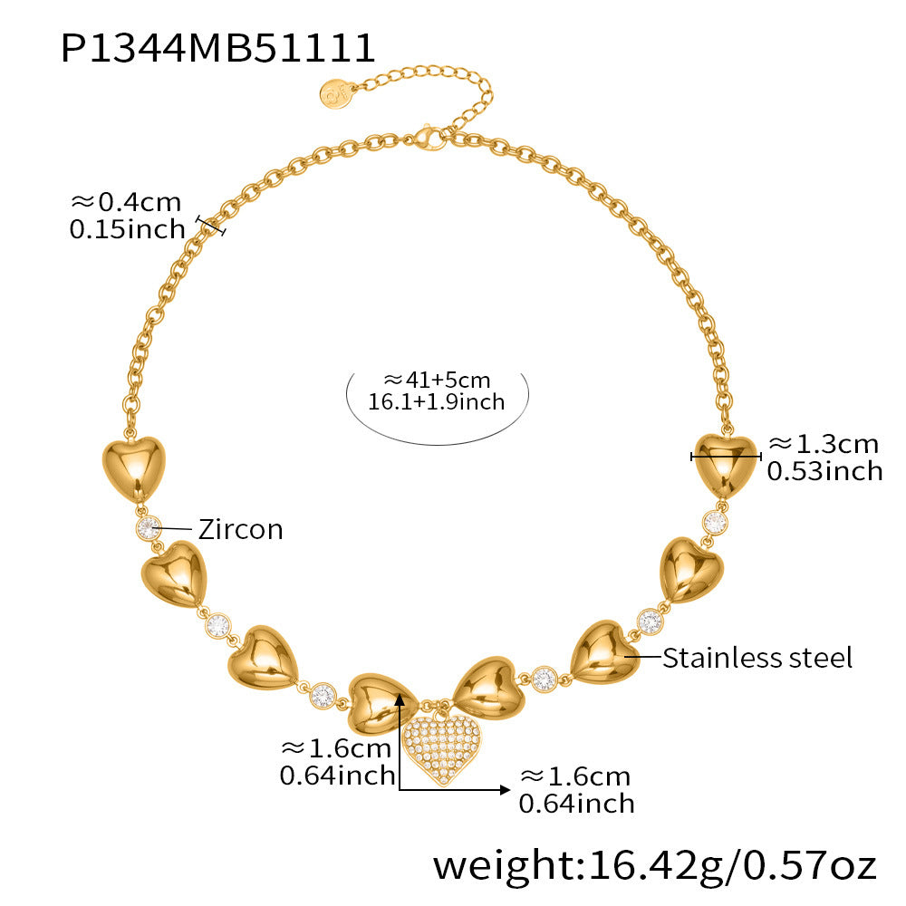 Customizable 18K PVD Gold Plated Stainless Steel Chain Trendy white zirconia Heart Pendant Necklaces for women statement gift