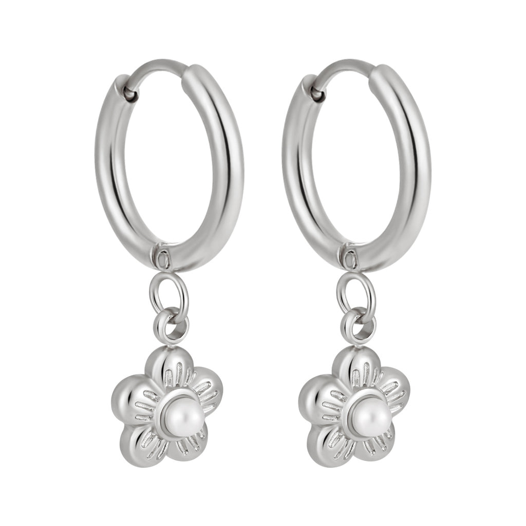 Customizable Stainless Steel 18K Gold Plated Pearl Flower Drop Earrings Trendy Fashion Jewelry for Women Party Waterproof