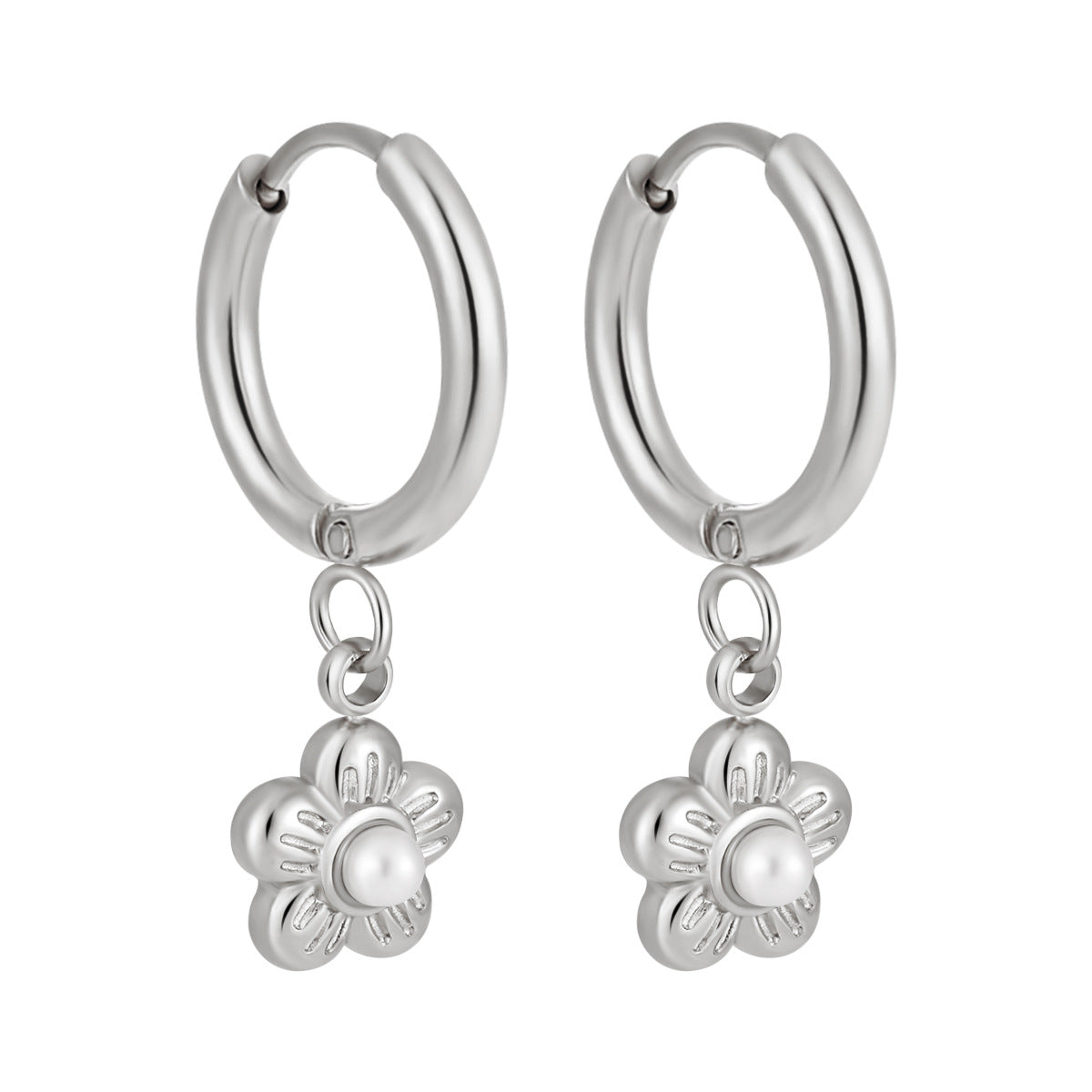 Customizable Stainless Steel 18K Gold Plated Pearl Flower Drop Earrings Trendy Fashion Jewelry for Women Party Waterproof