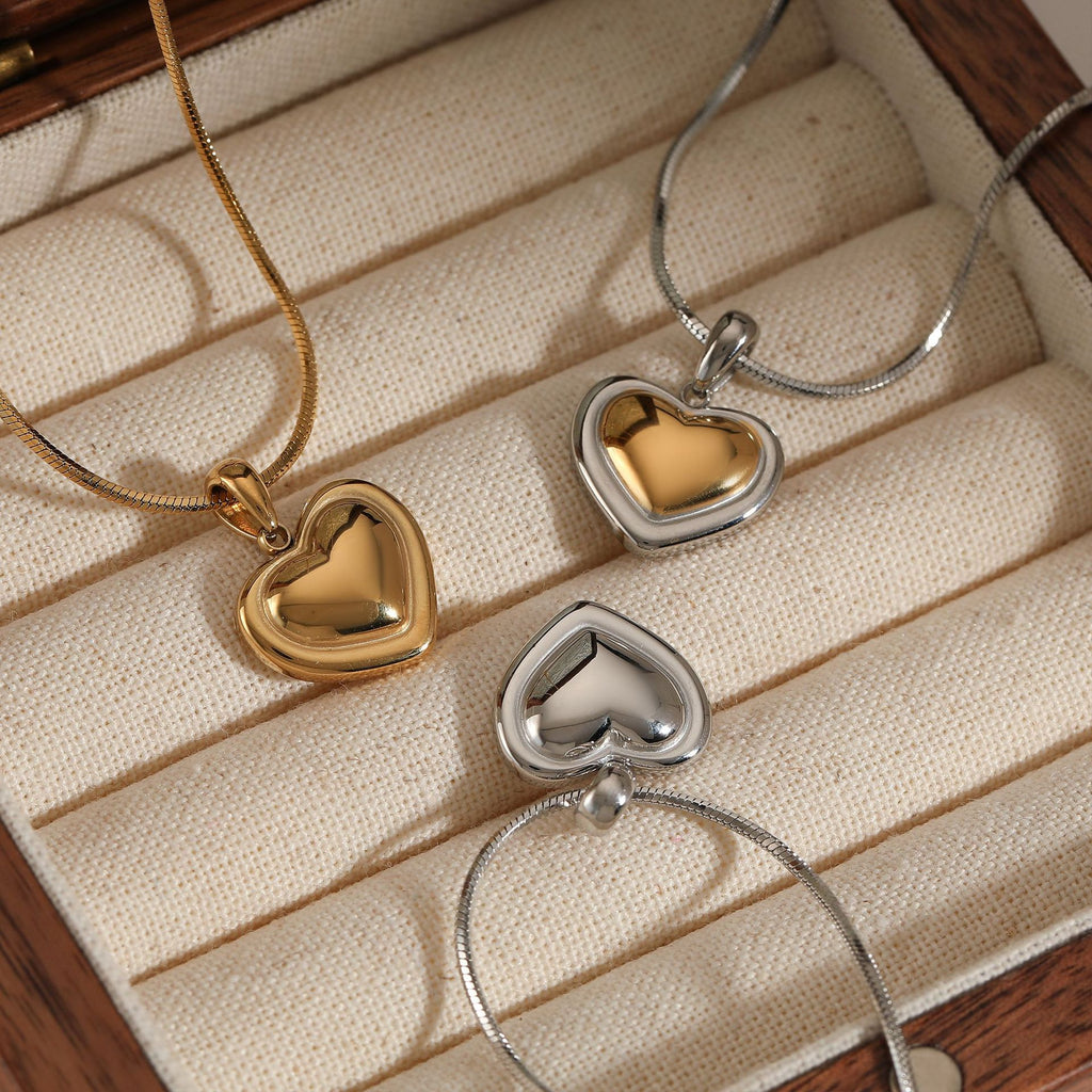 Trendy 18K Gold Plated Stainless Steel Rope Chain Heart Pendant Necklace for Women Party Gift Wholesale