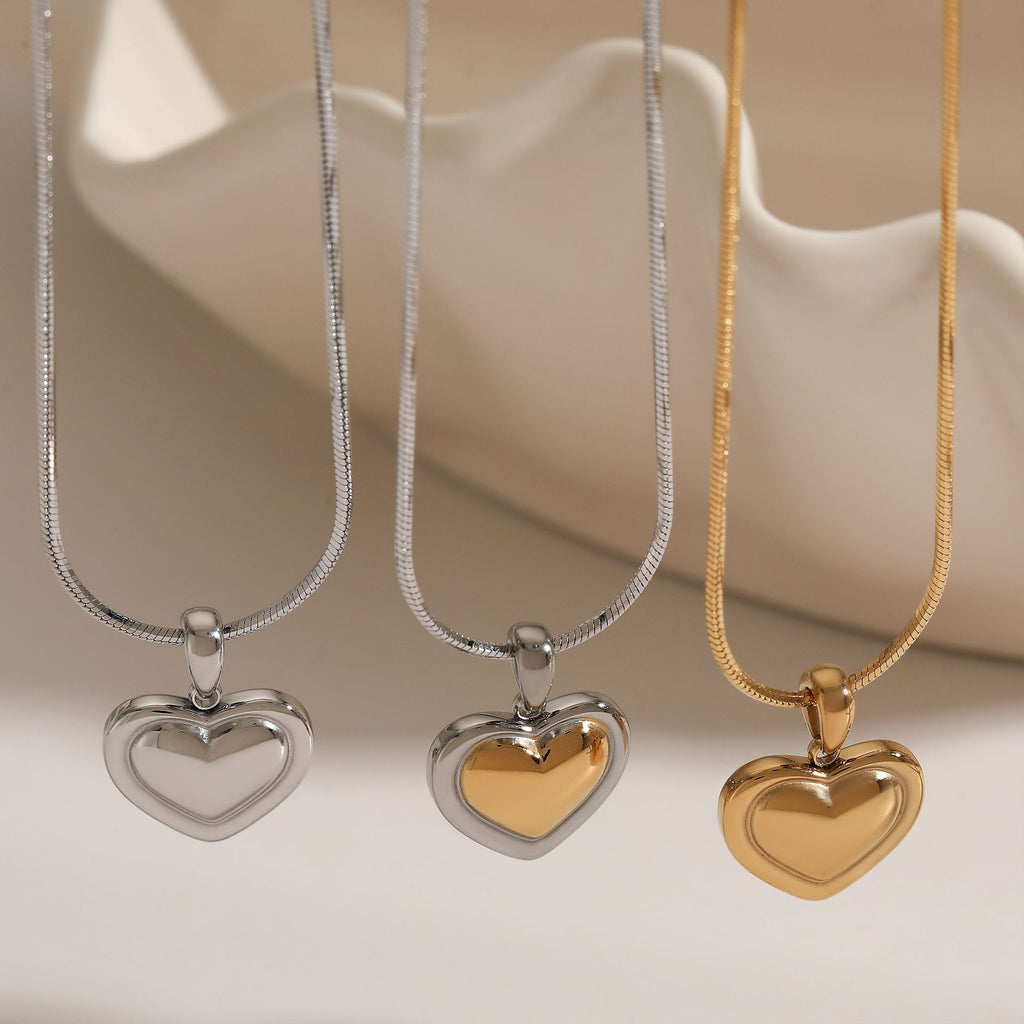 Trendy 18K Gold Plated Stainless Steel Rope Chain Heart Pendant Necklace for Women Party Gift Wholesale