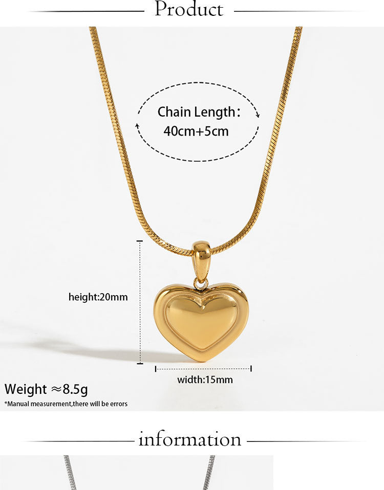 Trendy 18K Gold Plated Stainless Steel Rope Chain Heart Pendant Necklace for Women Party Gift Wholesale