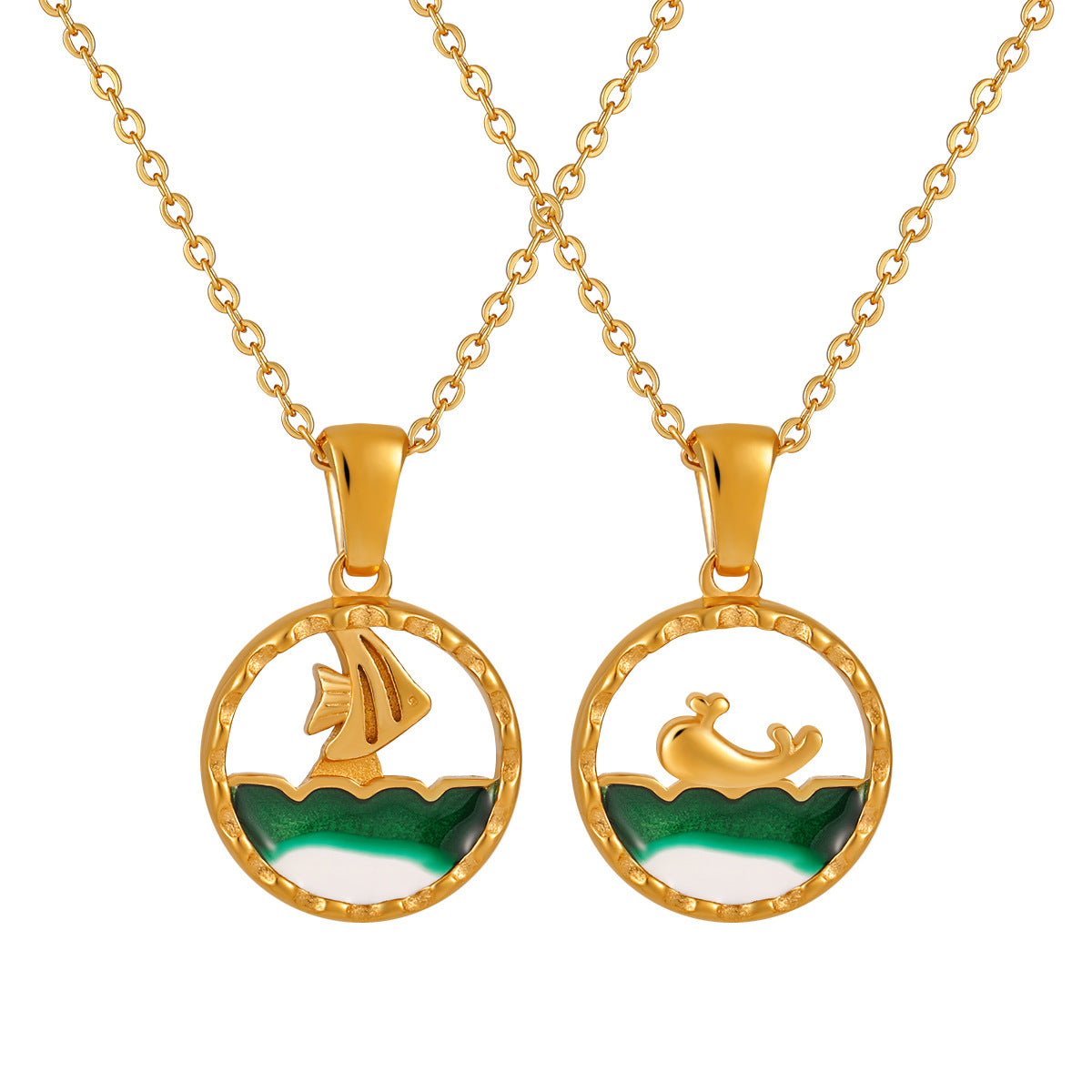 Vintage Unisex Stainless Steel 18K Gold Plated Resin Sea Animal Pendant Necklace with Link Chain-Party Gift