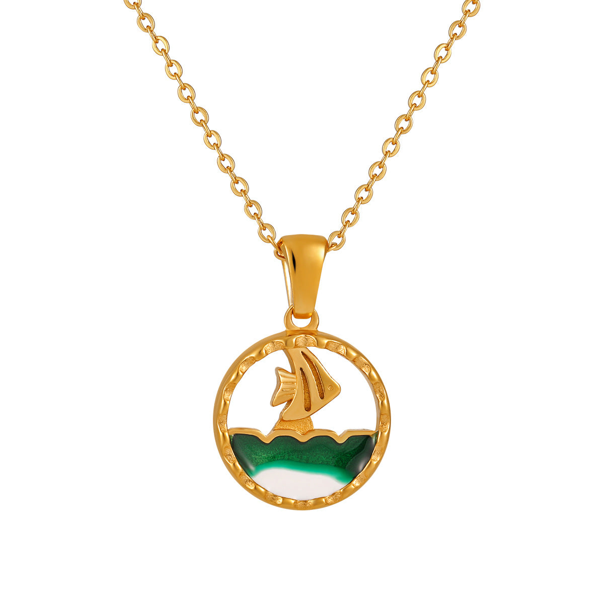 Vintage Unisex Stainless Steel 18K Gold Plated Resin Sea Animal Pendant Necklace with Link Chain-Party Gift