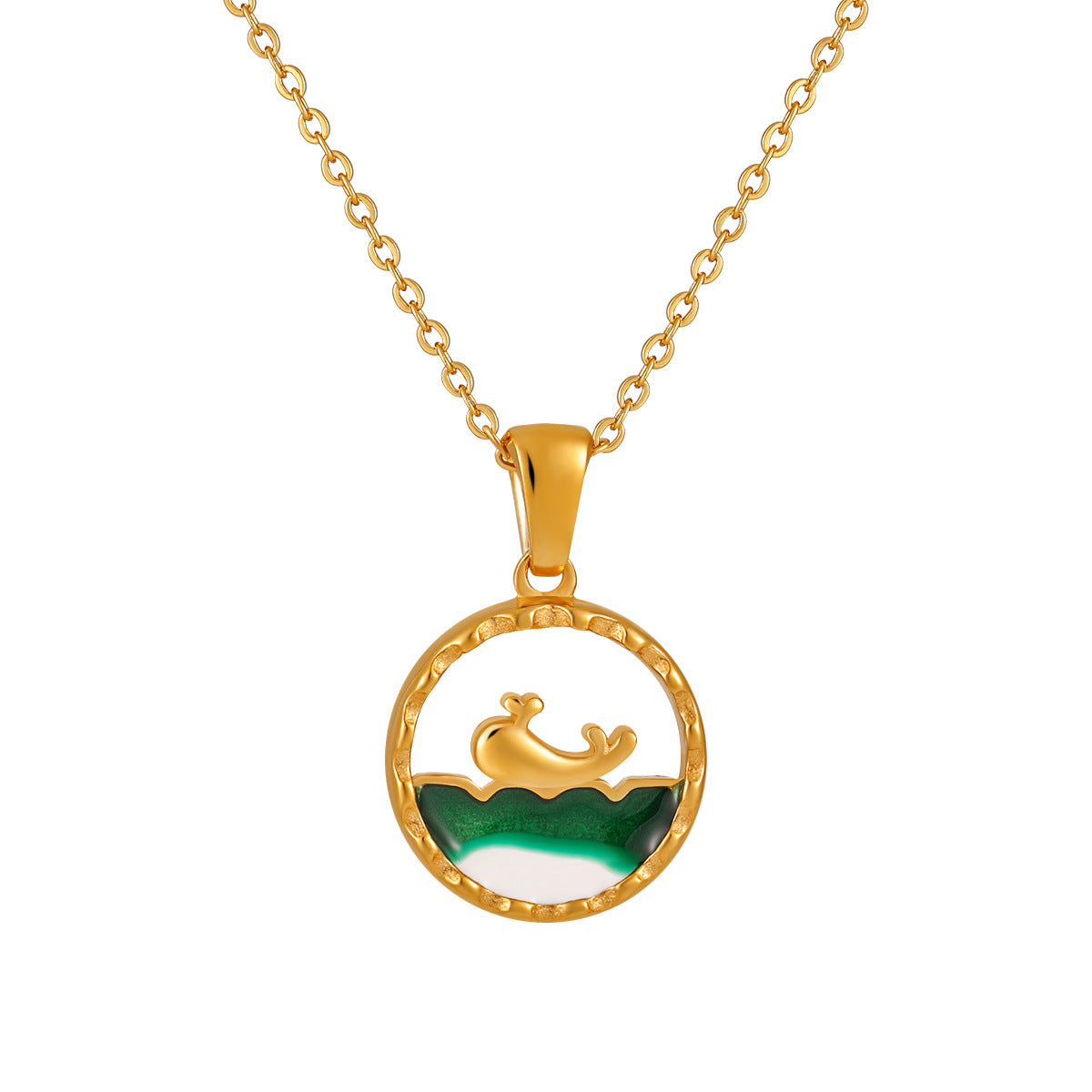 Vintage Unisex Stainless Steel 18K Gold Plated Resin Sea Animal Pendant Necklace with Link Chain-Party Gift