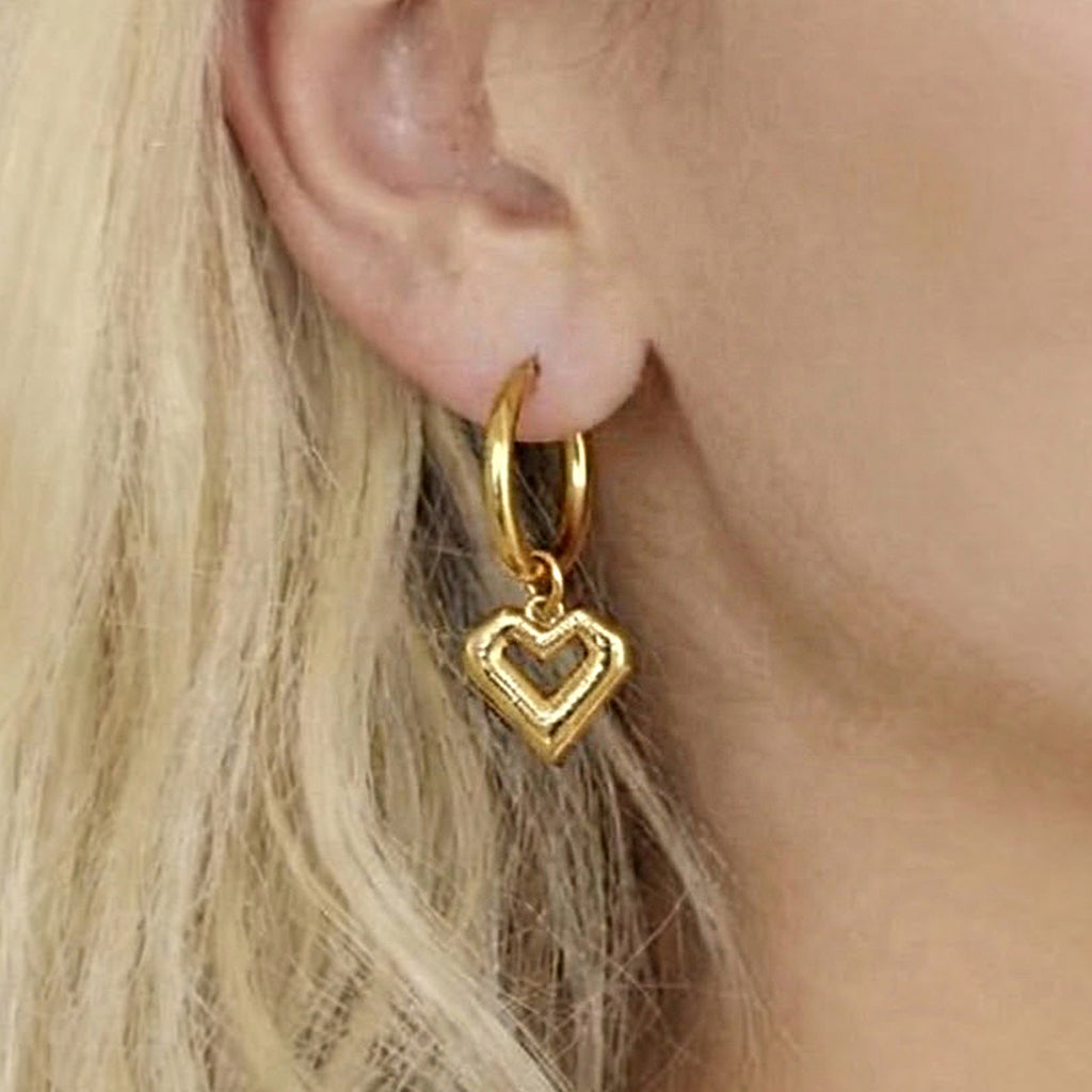 Best Gift Cute Jewelry Women 18K Gold Plated Stainless Steel Heart Drop Earrings with Lapis Stone for Party