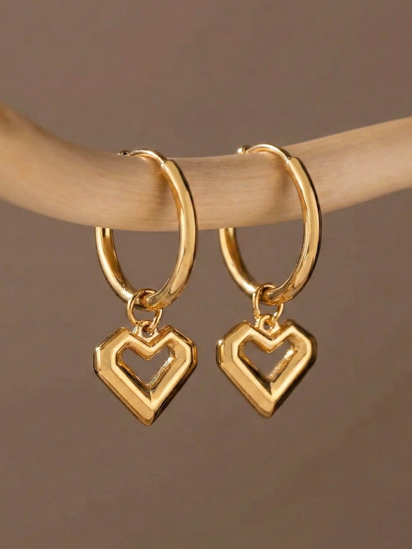 Best Gift Cute Jewelry Women 18K Gold Plated Stainless Steel Heart Drop Earrings with Lapis Stone for Party