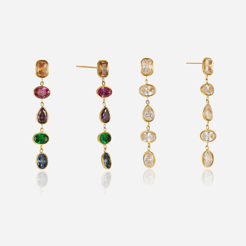 Customizable 18K Gold PVD Plated Long Drop Earrings Multi-Zircon Channel Set Trendy Stainless Steel Jewelry for Girls Parties