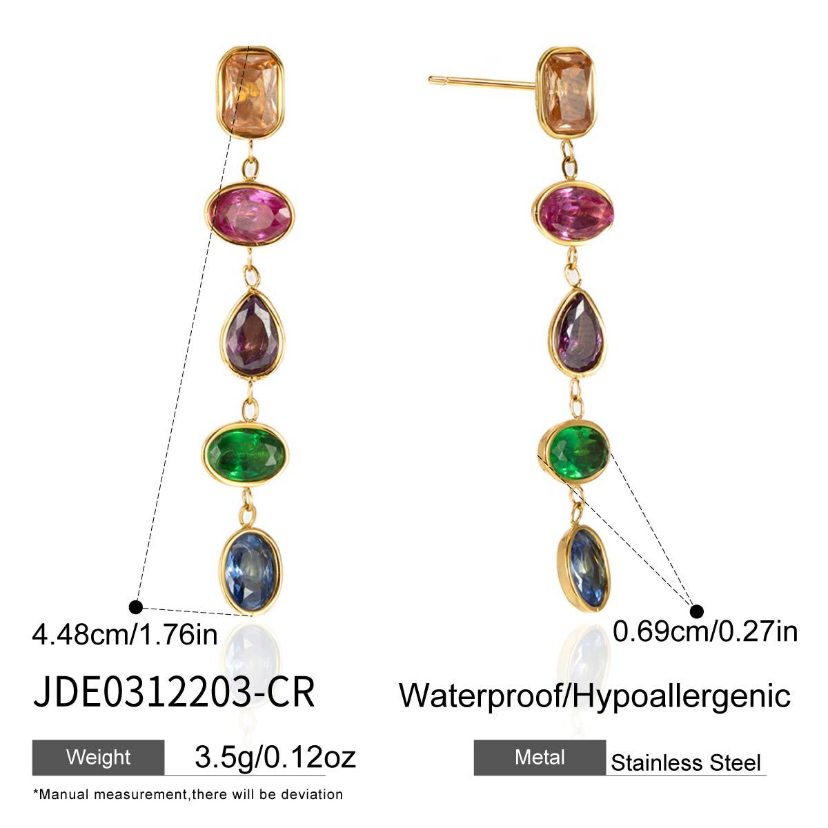 Customizable 18K Gold PVD Plated Long Drop Earrings Multi-Zircon Channel Set Trendy Stainless Steel Jewelry for Girls Parties