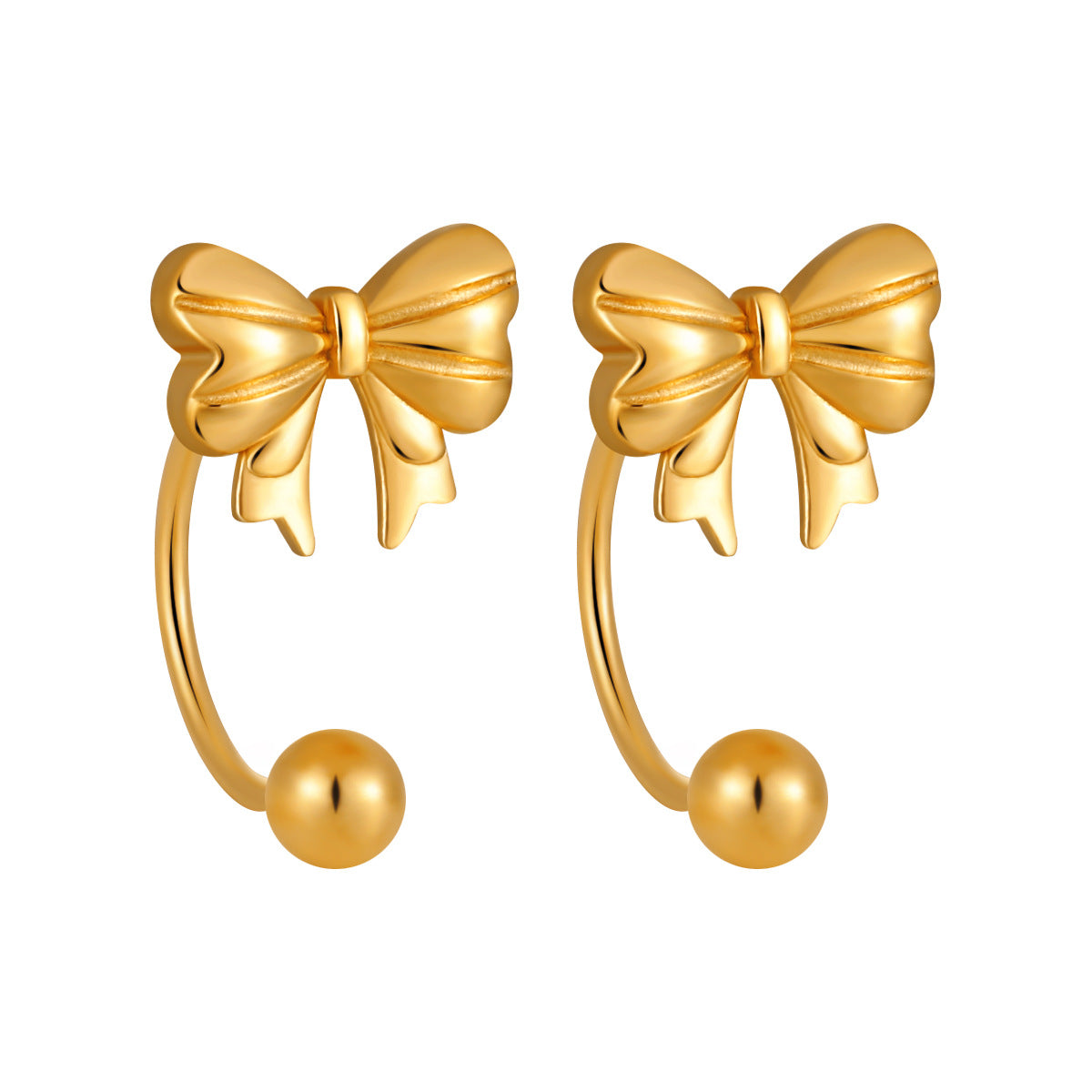 Stainless Steel 18K Gold Plated Bow Cuff Earrings Waterproof Hypoallergenic Tarnish-Free Cute Design Party Wedding Trendy