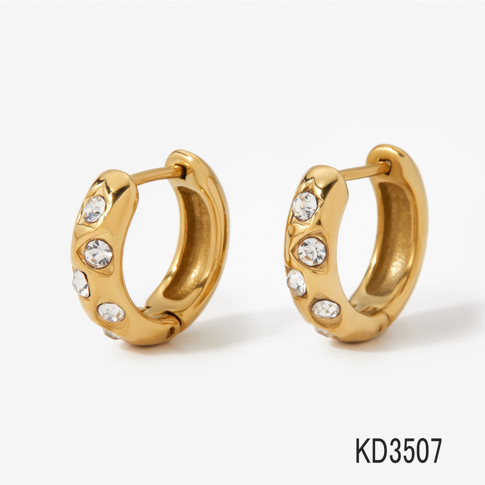 18K Gold Plated Stainless Steel Trendy Multicolor Cubic Zirconia Hoop Earrings with Rainbow CZ for Women