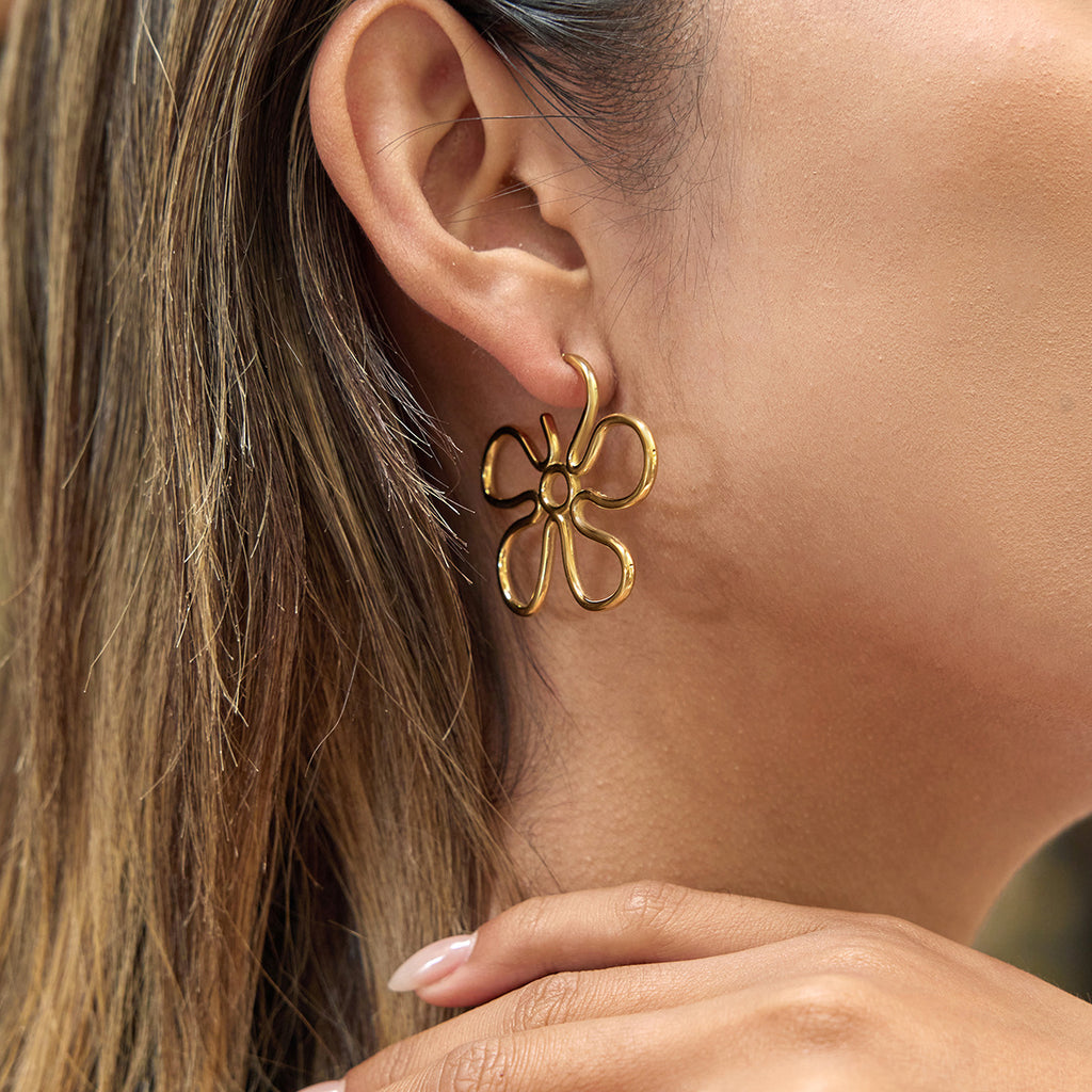 Best Gift Cute Jewelry Women 18K Gold Plated Stainless Steel Flower Drop Earrings Large Wholesale Party Third Party Certified