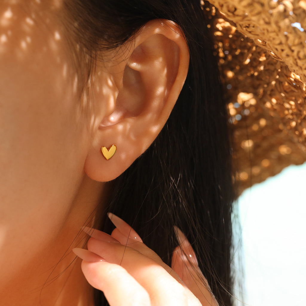 18K Gold Plated Stainless Steel Trendy Flower Heart Star Stud Earrings for Women's Party Occasion