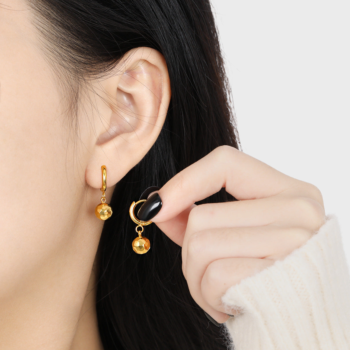 Customizable Stainless Steel 18K Gold Plated Ball Organic Finish Drop Earrings Trendy Fashion Jewelry Women Party Waterproof