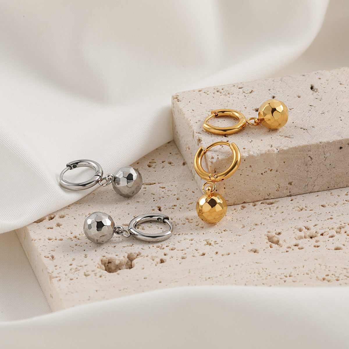 Customizable Stainless Steel 18K Gold Plated Ball Organic Finish Drop Earrings Trendy Fashion Jewelry Women Party Waterproof