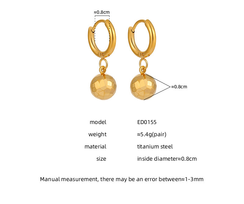 Customizable Stainless Steel 18K Gold Plated Ball Organic Finish Drop Earrings Trendy Fashion Jewelry Women Party Waterproof