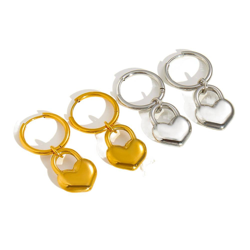 Best Gift Cute Jewelry for Women 18K Gold Plated Stainless Steel Heart Drop Earrings with White Zircons for Party Occasions