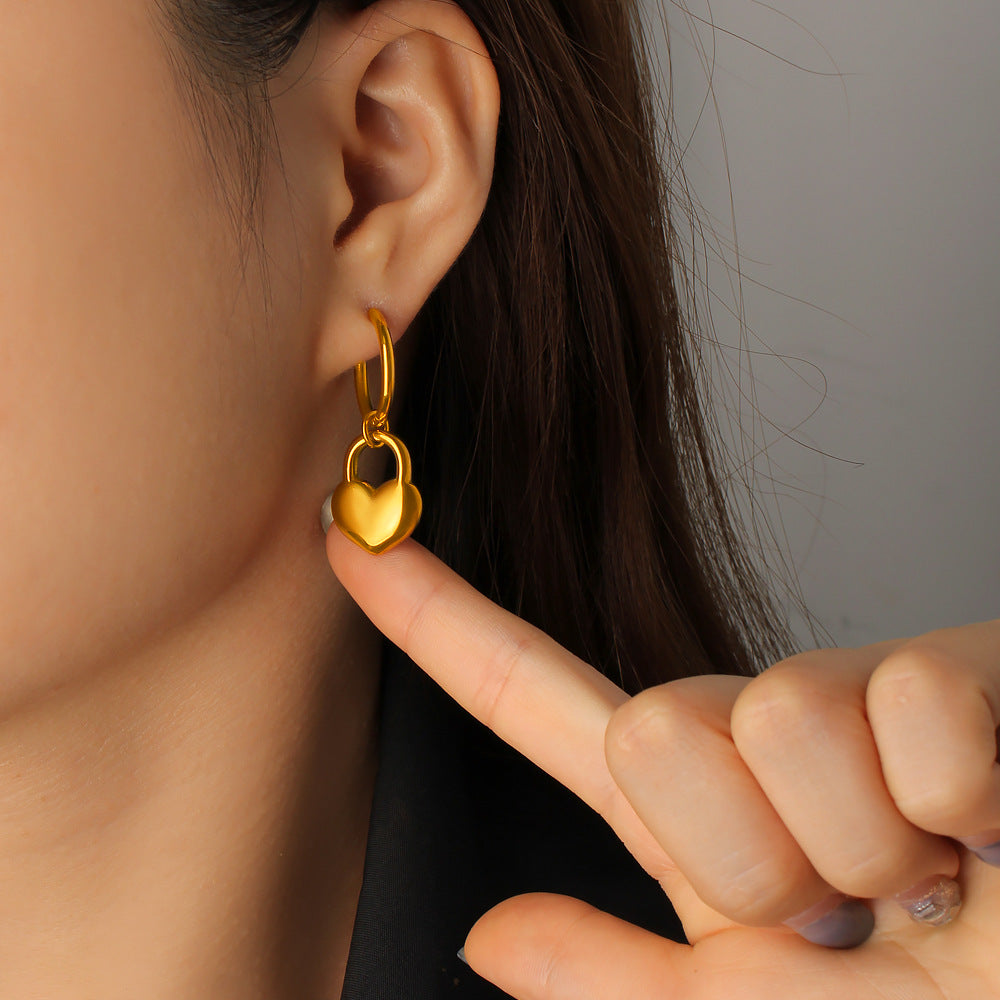 Best Gift Cute Jewelry for Women 18K Gold Plated Stainless Steel Heart Drop Earrings with White Zircons for Party Occasions