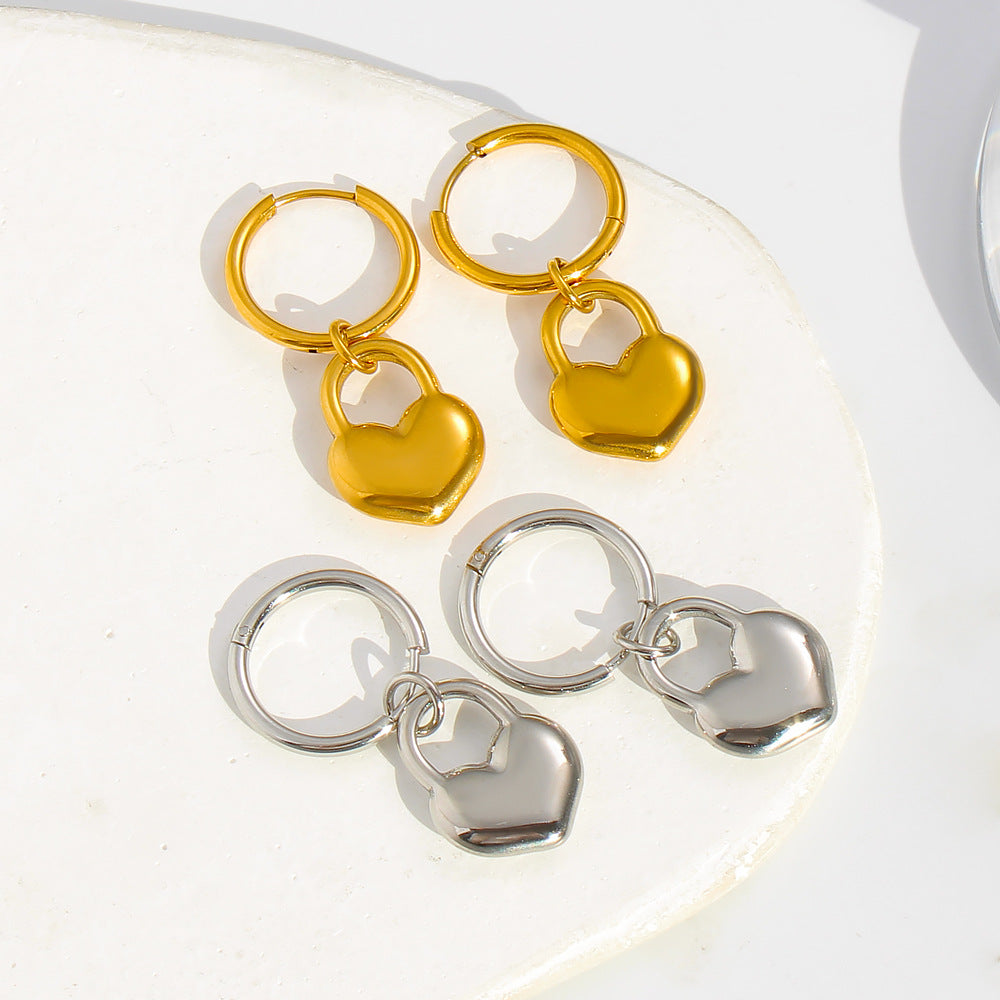 Best Gift Cute Jewelry for Women 18K Gold Plated Stainless Steel Heart Drop Earrings with White Zircons for Party Occasions