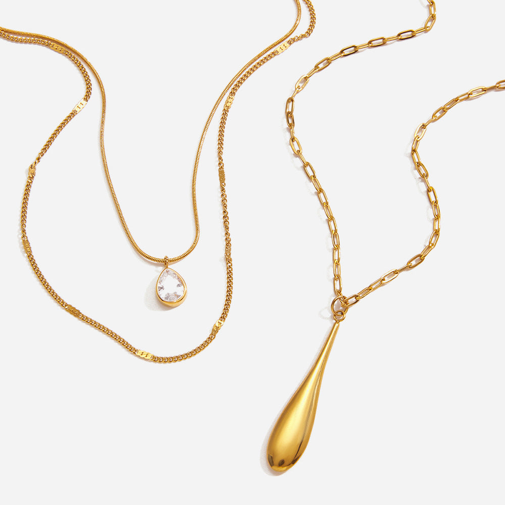 New Arrival 18K Gold Plated Stainless Steel Link Chain Zircon Pendant Necklace Trendy Women's Party Gift Wholesale