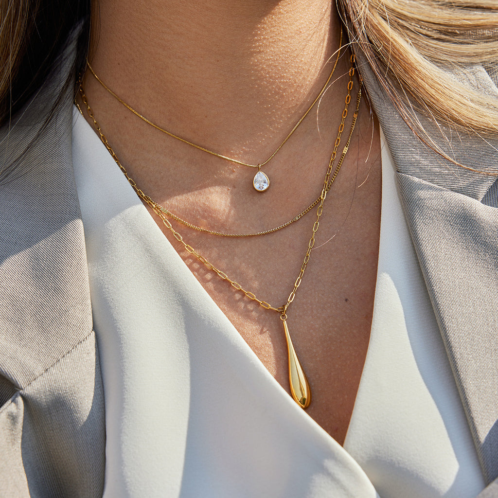 New Arrival 18K Gold Plated Stainless Steel Link Chain Zircon Pendant Necklace Trendy Women's Party Gift Wholesale