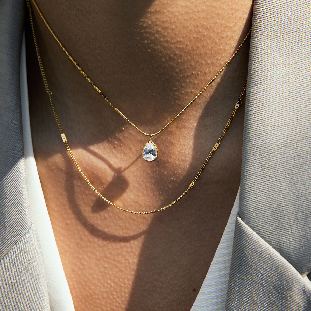 New Arrival 18K Gold Plated Stainless Steel Link Chain Zircon Pendant Necklace Trendy Women's Party Gift Wholesale