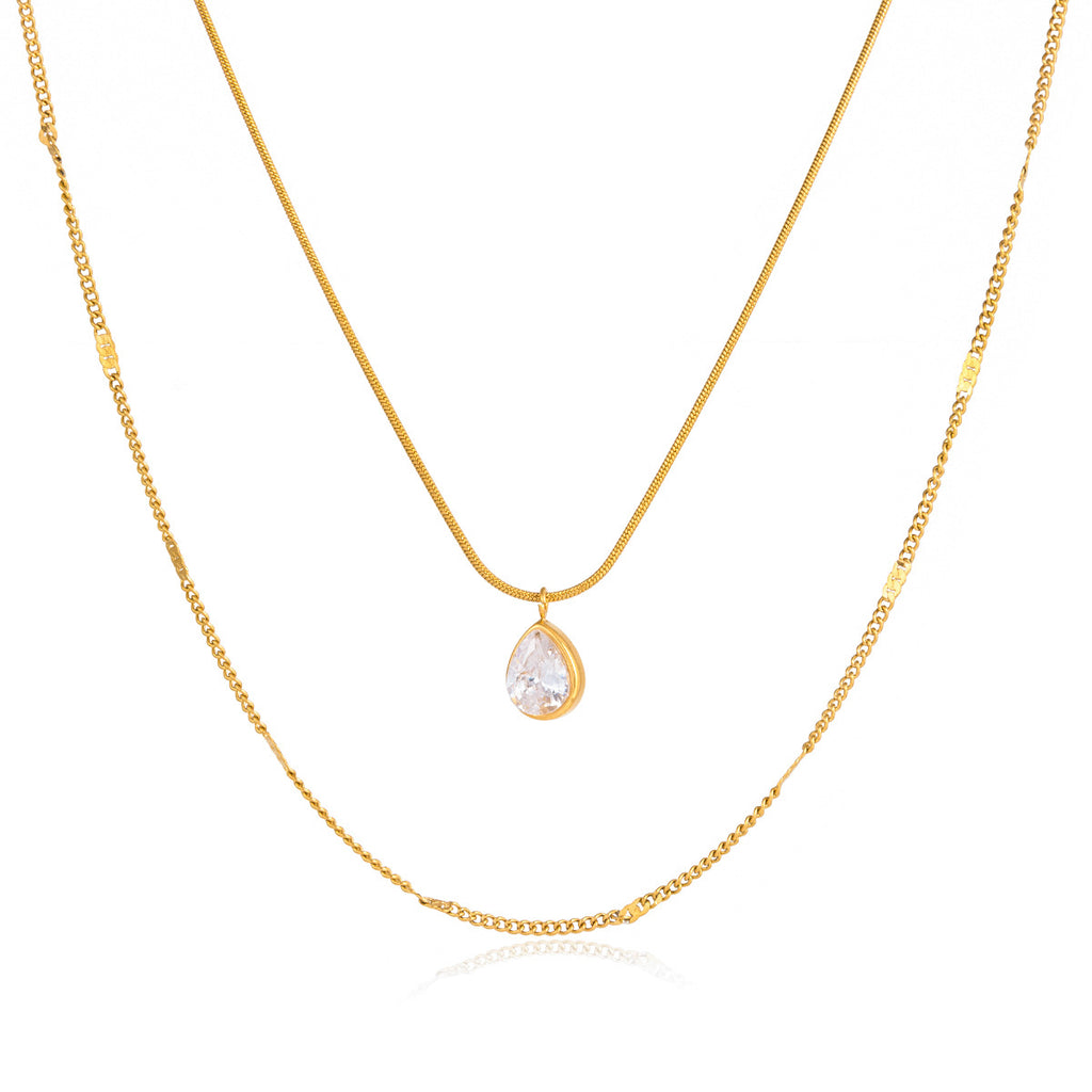 New Arrival 18K Gold Plated Stainless Steel Link Chain Zircon Pendant Necklace Trendy Women's Party Gift Wholesale