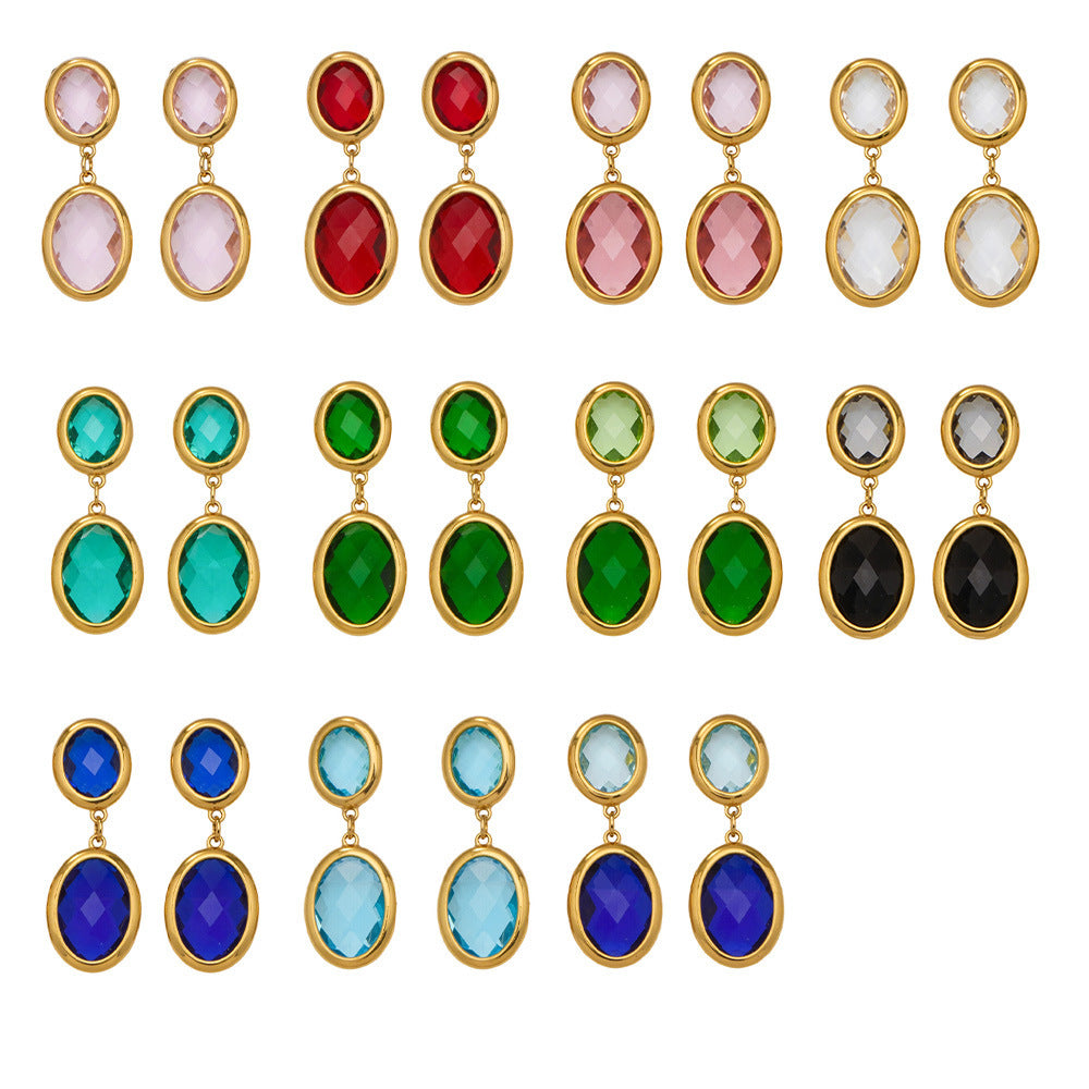 Trendy Vintage Teardrop Long Glass Drop Earrings for Women 18K Gold Plated Waterproof Stainless Steel Party