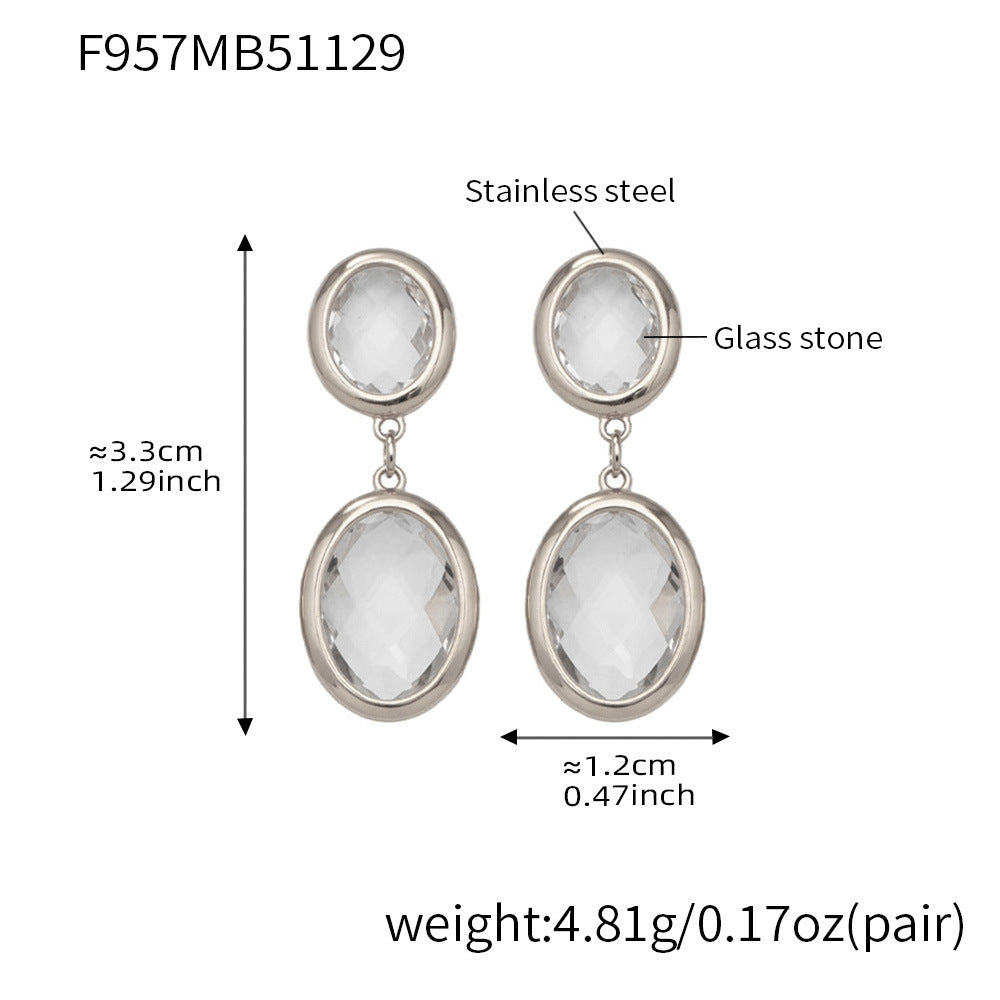 Trendy Vintage Teardrop Long Glass Drop Earrings for Women 18K Gold Plated Waterproof Stainless Steel Party