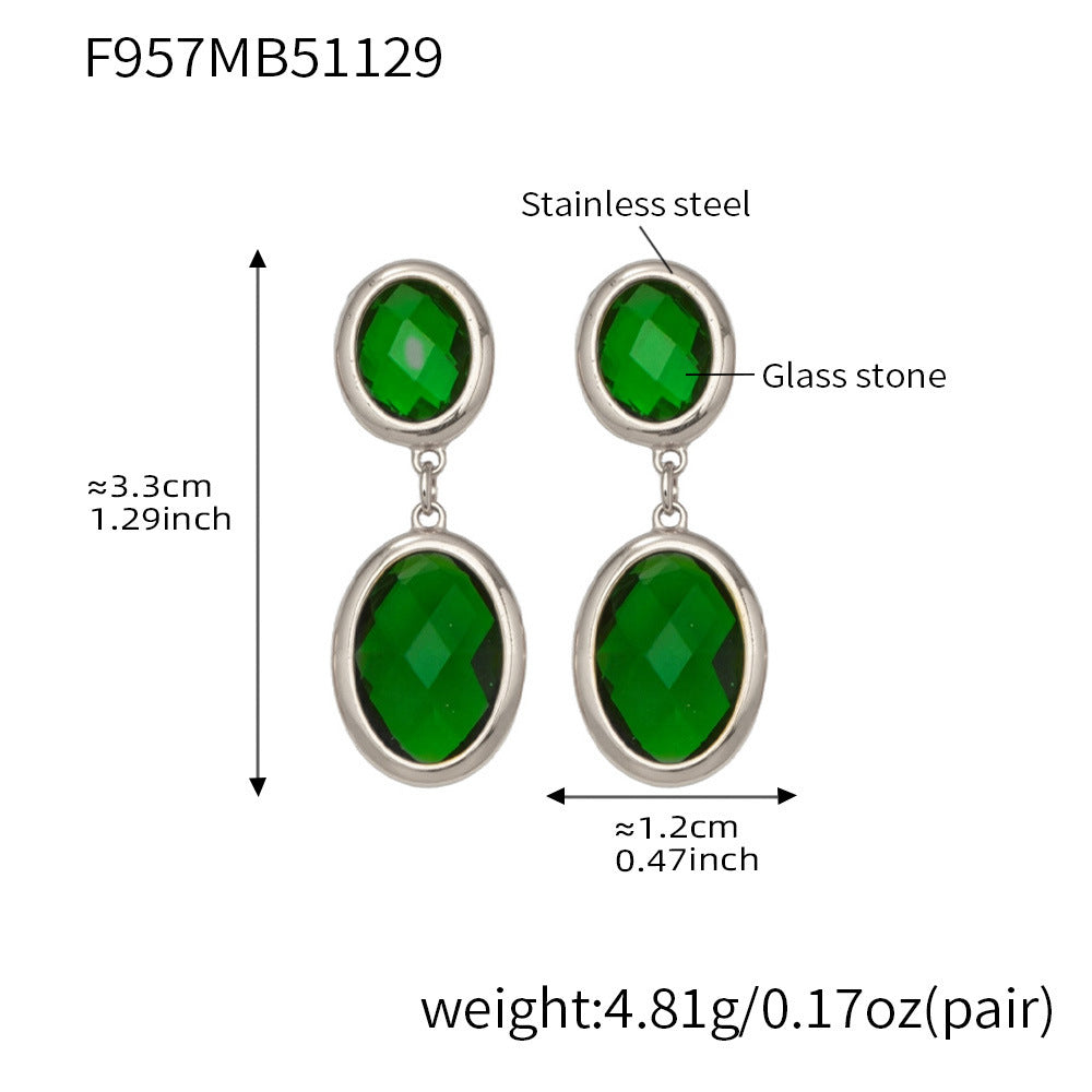 Trendy Vintage Teardrop Long Glass Drop Earrings for Women 18K Gold Plated Waterproof Stainless Steel Party