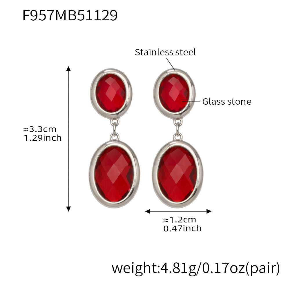 Trendy Vintage Teardrop Long Glass Drop Earrings for Women 18K Gold Plated Waterproof Stainless Steel Party