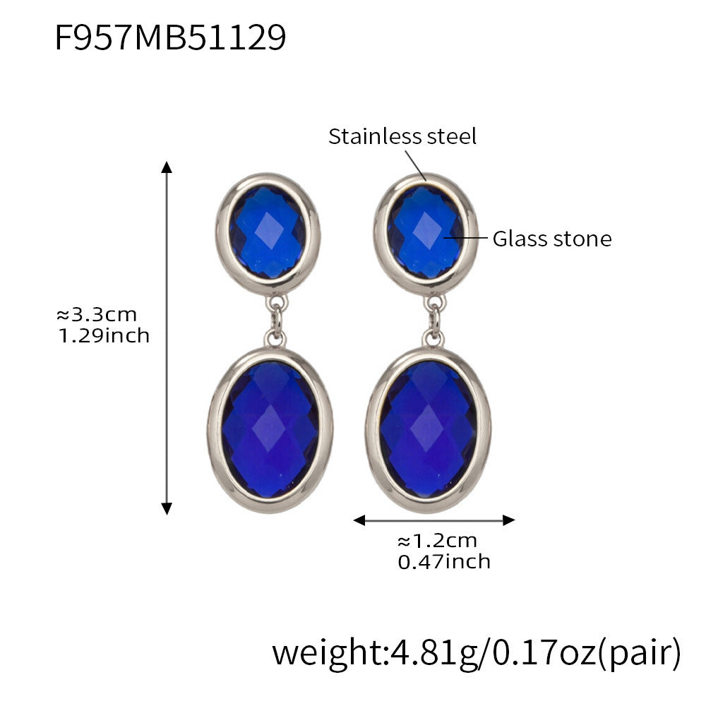 Trendy Vintage Teardrop Long Glass Drop Earrings for Women 18K Gold Plated Waterproof Stainless Steel Party