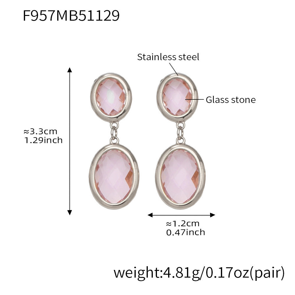 Trendy Vintage Teardrop Long Glass Drop Earrings for Women 18K Gold Plated Waterproof Stainless Steel Party