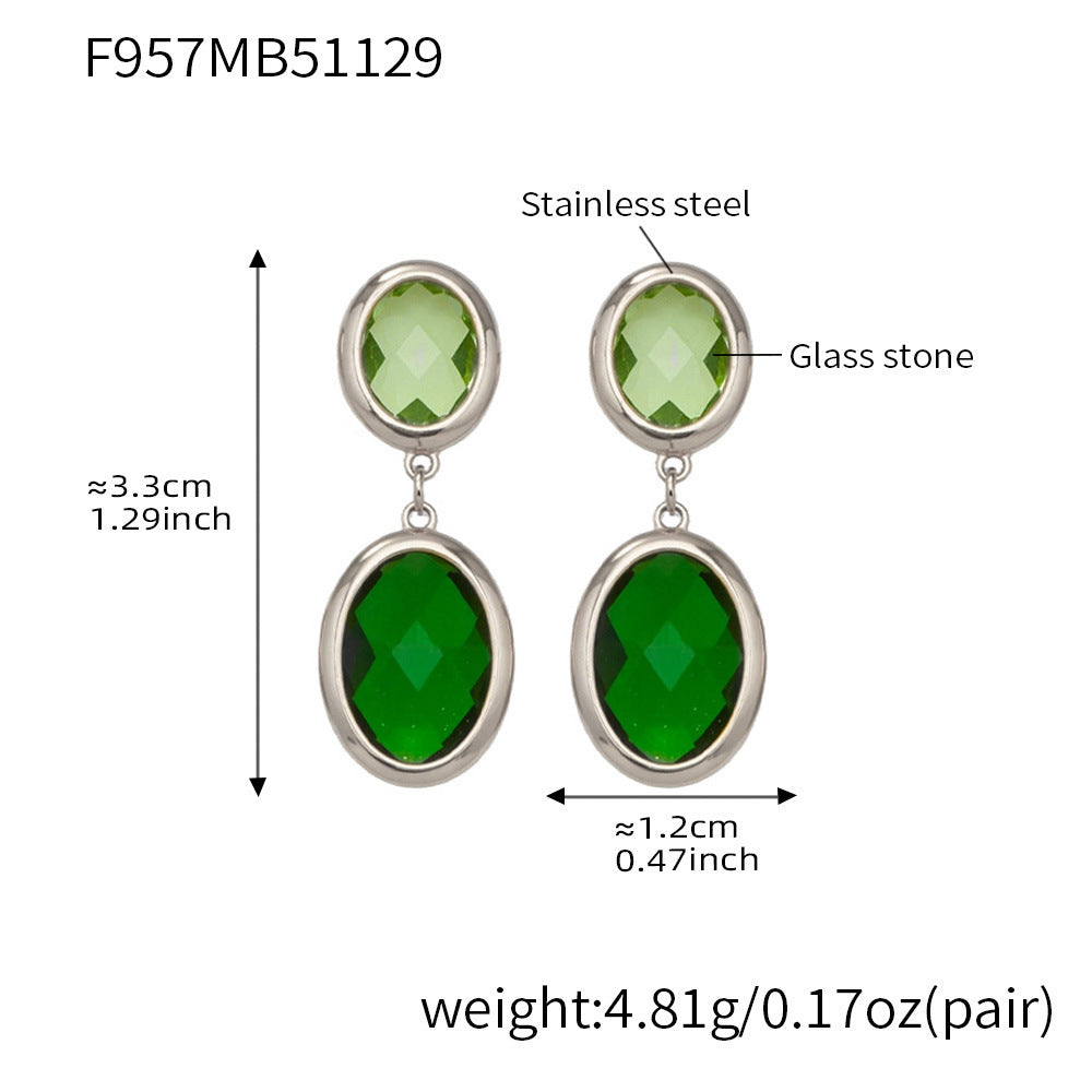 Trendy Vintage Teardrop Long Glass Drop Earrings for Women 18K Gold Plated Waterproof Stainless Steel Party