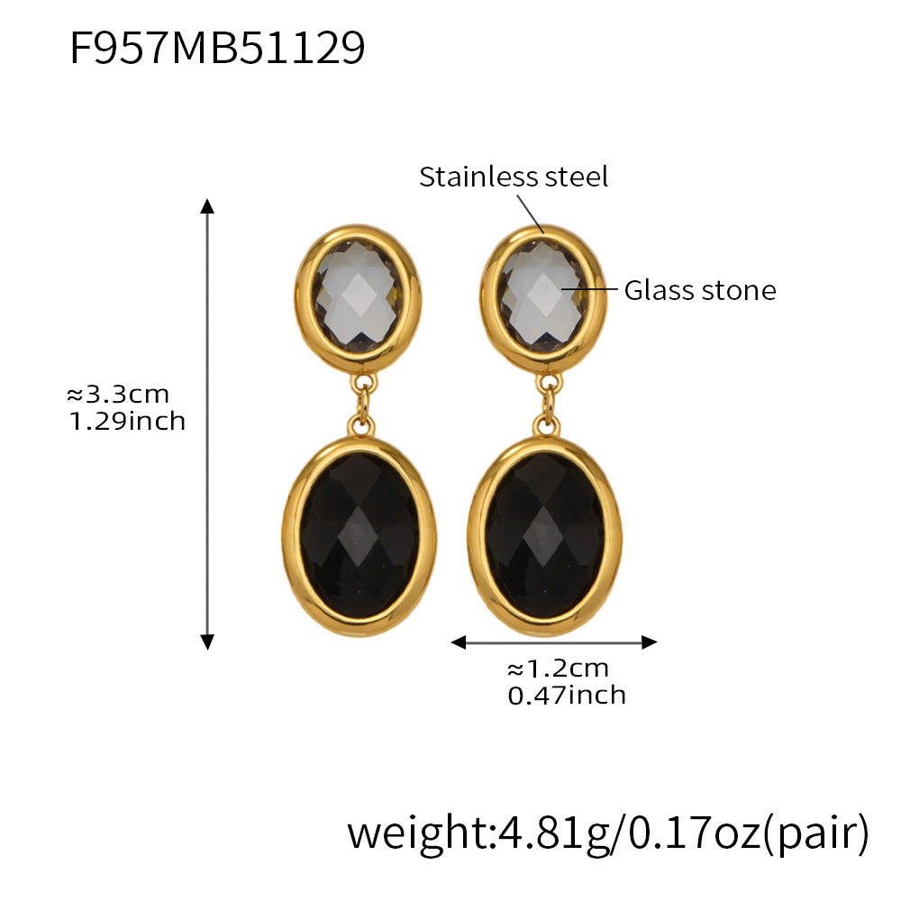 Trendy Vintage Teardrop Long Glass Drop Earrings for Women 18K Gold Plated Waterproof Stainless Steel Party