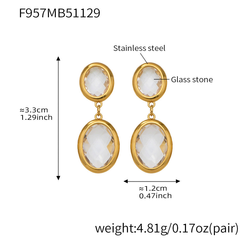 Trendy Vintage Teardrop Long Glass Drop Earrings for Women 18K Gold Plated Waterproof Stainless Steel Party