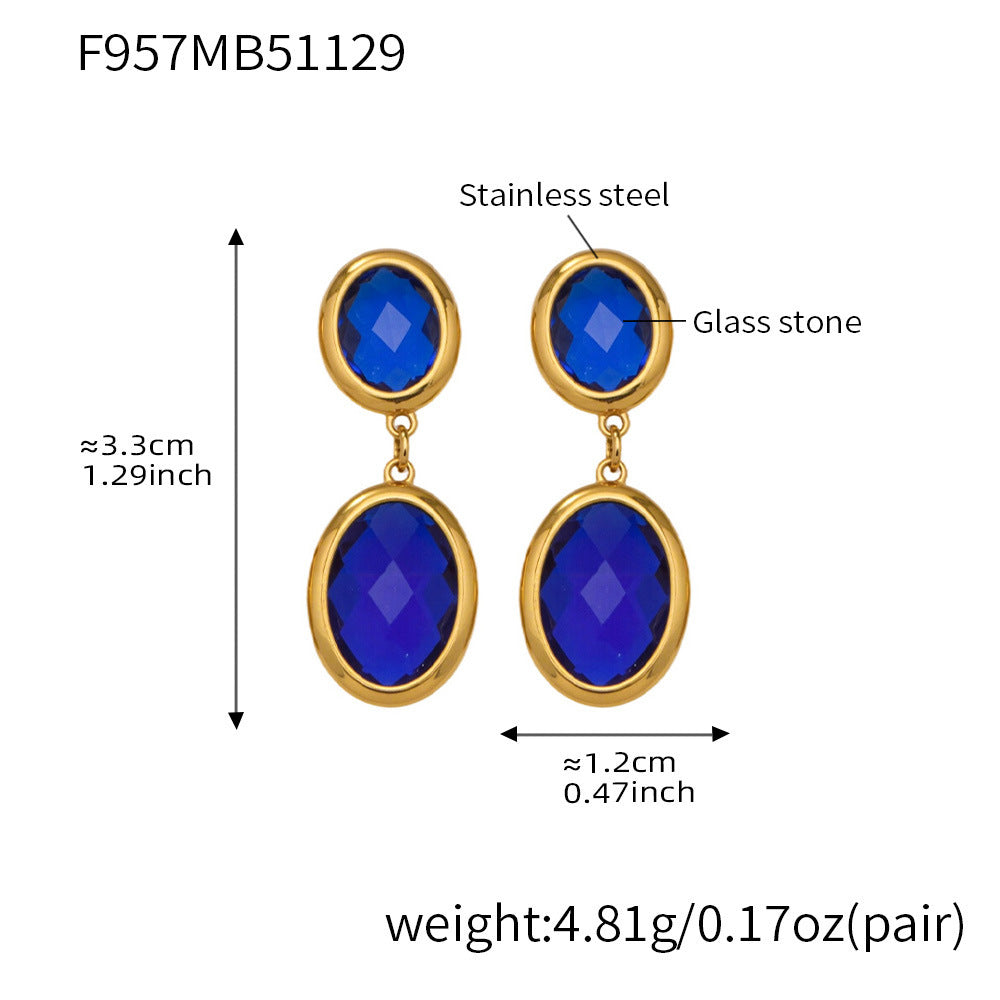 Trendy Vintage Teardrop Long Glass Drop Earrings for Women 18K Gold Plated Waterproof Stainless Steel Party