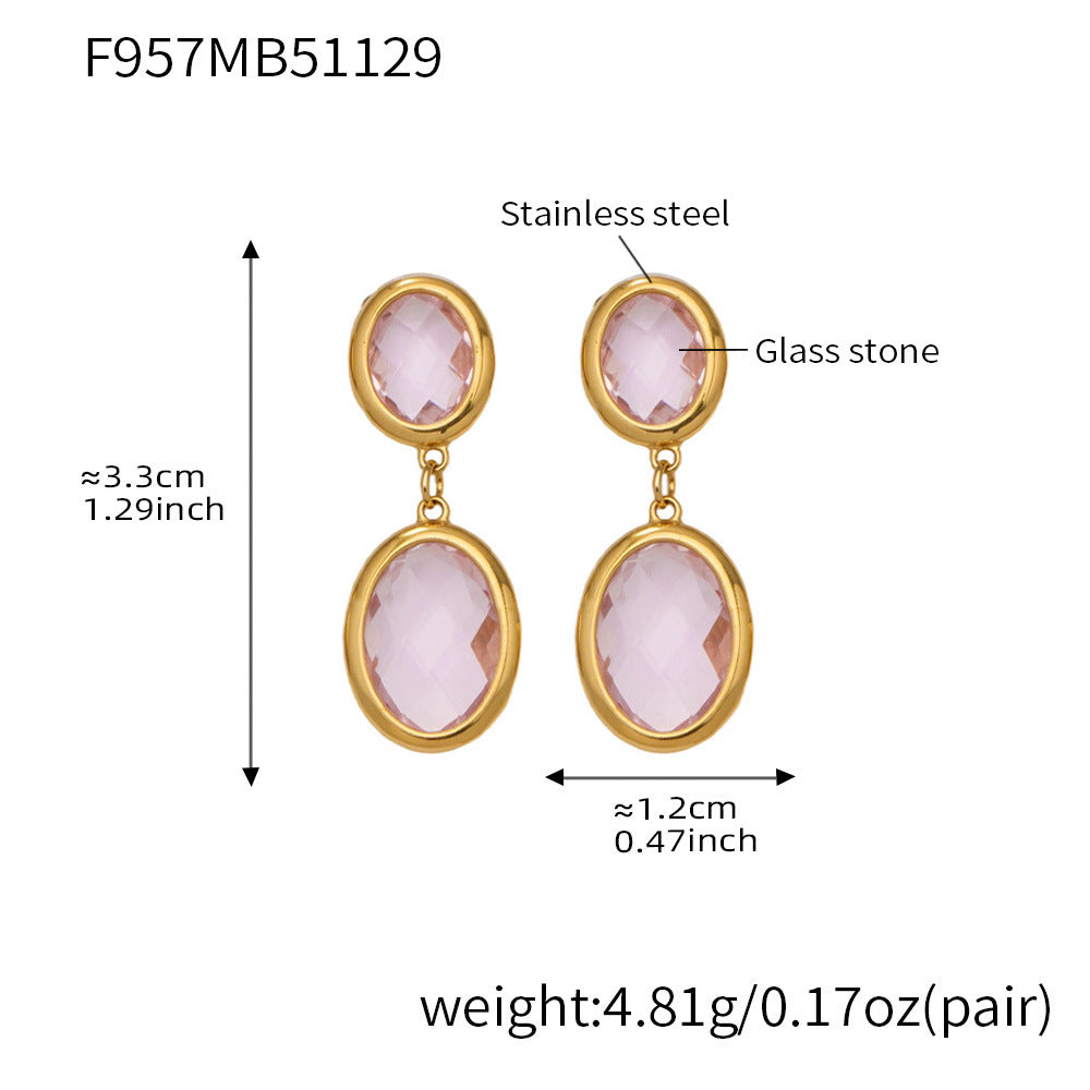 Trendy Vintage Teardrop Long Glass Drop Earrings for Women 18K Gold Plated Waterproof Stainless Steel Party