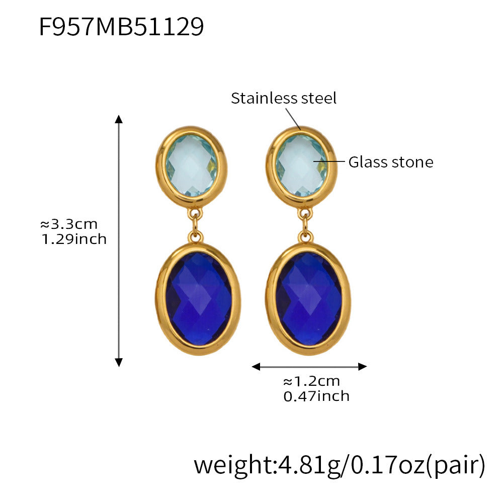 Trendy Vintage Teardrop Long Glass Drop Earrings for Women 18K Gold Plated Waterproof Stainless Steel Party