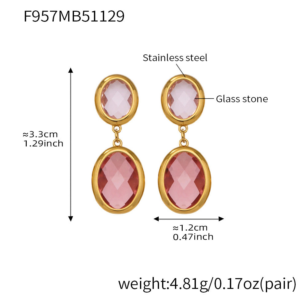 Trendy Vintage Teardrop Long Glass Drop Earrings for Women 18K Gold Plated Waterproof Stainless Steel Party