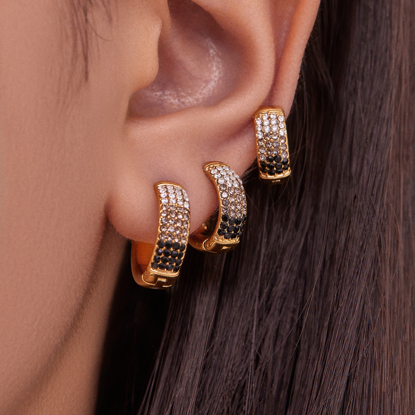 18K Gold Plated Stainless Steel Hoop Earrings Colorful Zircons Customizable Women Trendy Peace Design Party Occasion Wholesale