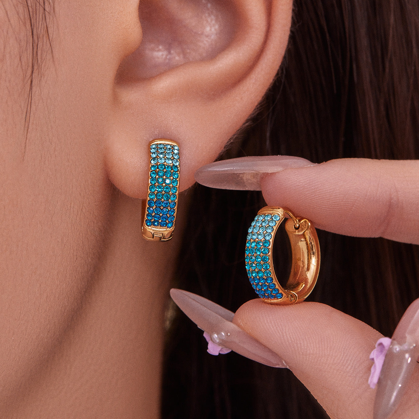18K Gold Plated Stainless Steel Hoop Earrings Colorful Zircons Customizable Women Trendy Peace Design Party Occasion Wholesale